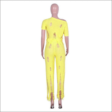 Casual Ripped Pattern Solid Color Crochet Two-piece Set