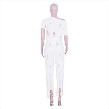 Casual Ripped Pattern Solid Color Crochet Two-piece Set