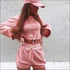 Casual Round Collar Flare Sleeve Pink T-shirt Drawstring Waist Shorts Two-piece Set