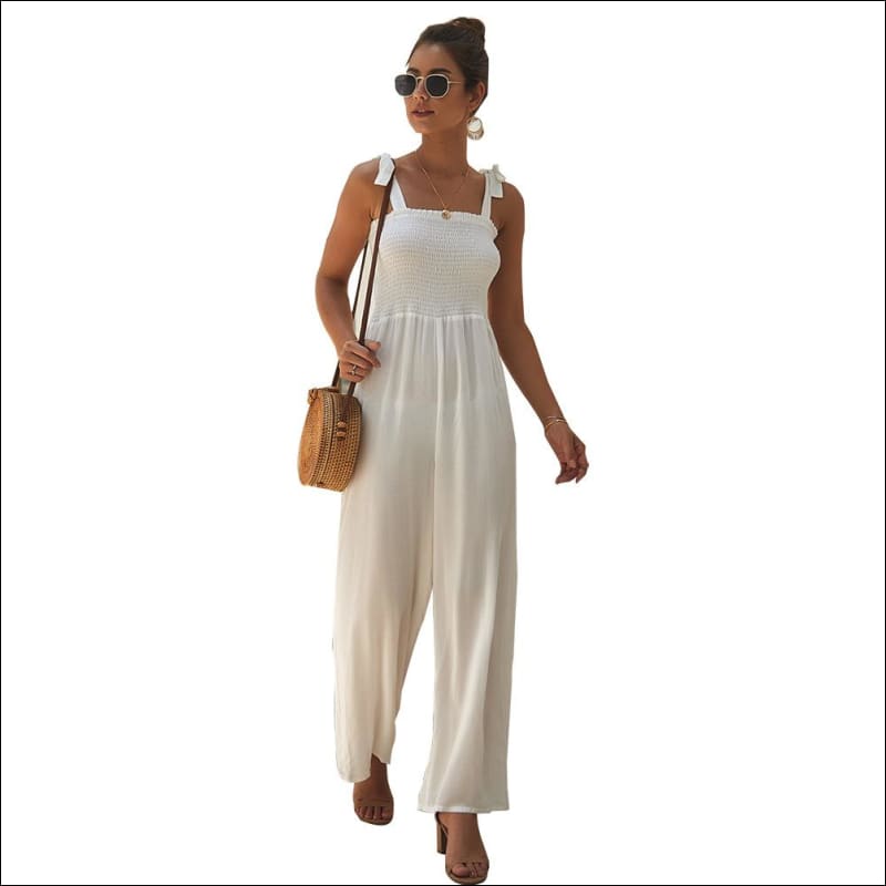 Casual Sling Patchwork Sleeveless Jumpsuits - S / White - 