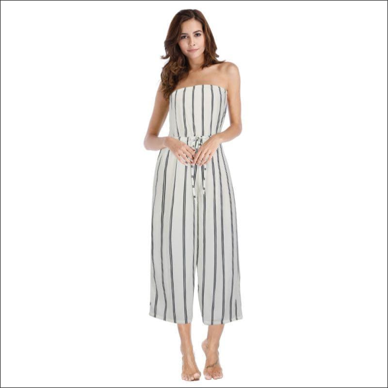 Casual Strapless Classic Stripes Print Wide-leg Jumpsuits - 