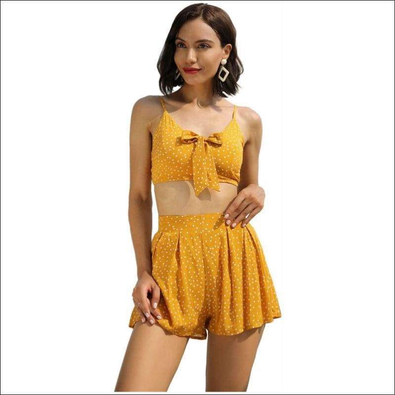 Casual Summer Sweet Bowknot Decor Cropped Camis Shorts - S /