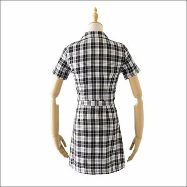 Casual Summer Two-piece Outfit Vintage Style Plaid Pattern Buttoned