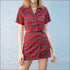 Casual Summer Two-piece Outfit Vintage Style Plaid Pattern Buttoned
