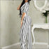 Casual Surplice Patter Sleeve Stripes Print Jumpsuits