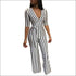 Casual Surplice Sleeve Stripes Print Jumpsuits