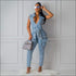 Casual V Neck Zipper Pattern Overall Jumpsuits