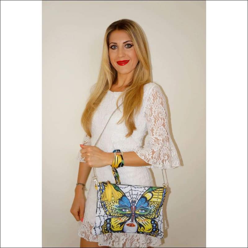 Caught Butterfly clutch bag & silk bracelet - Infinity gold 