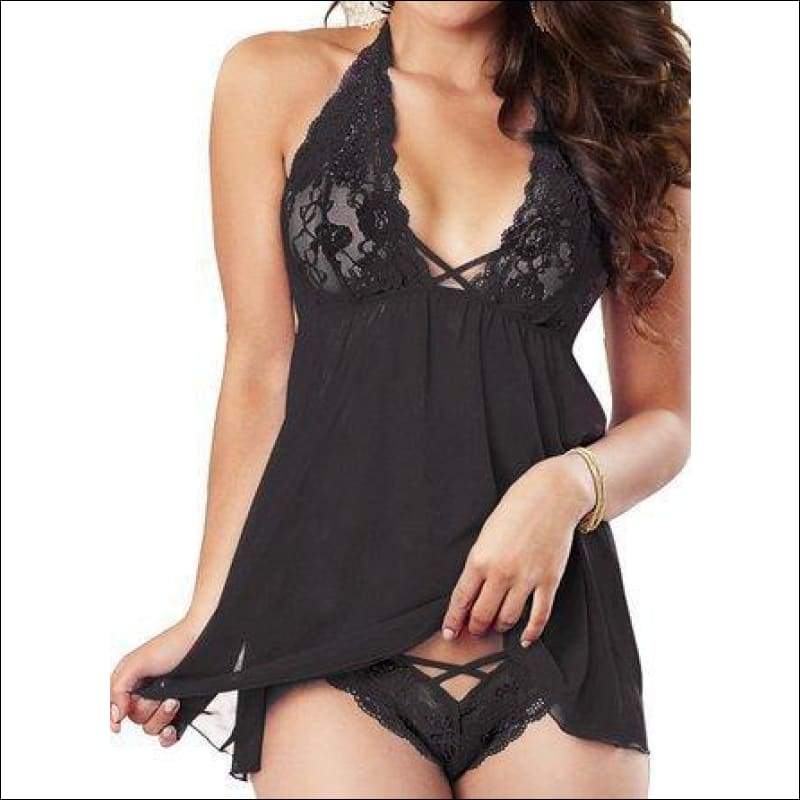 Charming Lace Big Size Nightdress - L / Black - Lingerie & 