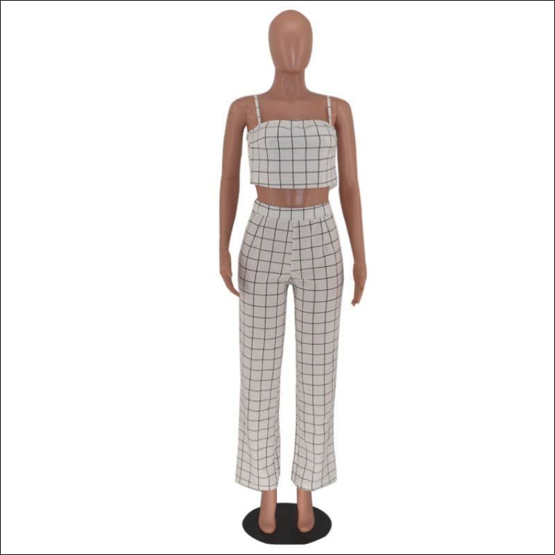 Checkered Pattern Cropped Camis Casual Pants - XL / White - 