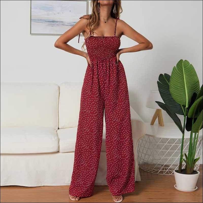 Classic Polka Dot Print Casual Strap - S / Red - Jumpsuits