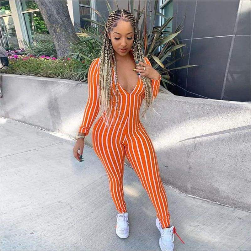 Classic Stripes Print Long-sleeve Jumpsuits - Jumpsuits