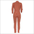 Classic Stripes Print Long-sleeve V Neck Sexy Tight Jumpsuits
