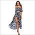 Coconut Tree Printed Casual Off-shoulder Crop Top Side-slit Skirt Set