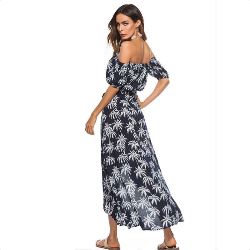 Coconut Tree Printed Casual Off-shoulder Crop Top Side-slit 