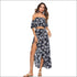 Coconut Tree Printed Casual Off-shoulder Crop Top Side-slit Skirt Set