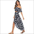 Coconut Tree Printed Casual Off-shoulder Crop Top Side-slit Skirt Set