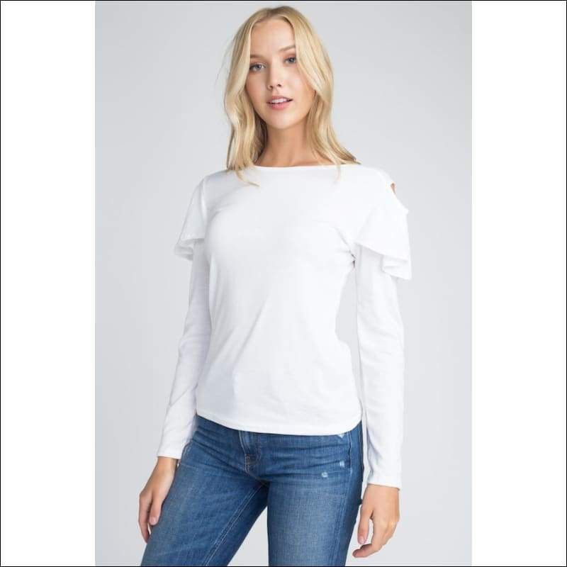 Cold Ruffle Long Sleeve Top - Tops & Blouses