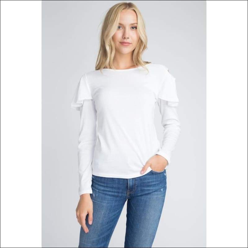 Cold Ruffle Long Sleeve Top - Tops & Blouses
