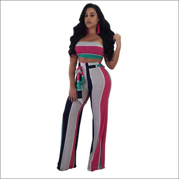 Color Blocking Design Tube Top Wide-leg Pants