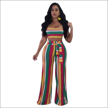 Color Blocking Design Tube Top Wide-leg Pants
