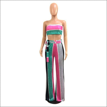 Color Blocking Design Tube Top Wide-leg Pants