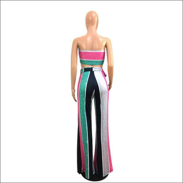 Color Blocking Design Tube Top Wide-leg Pants