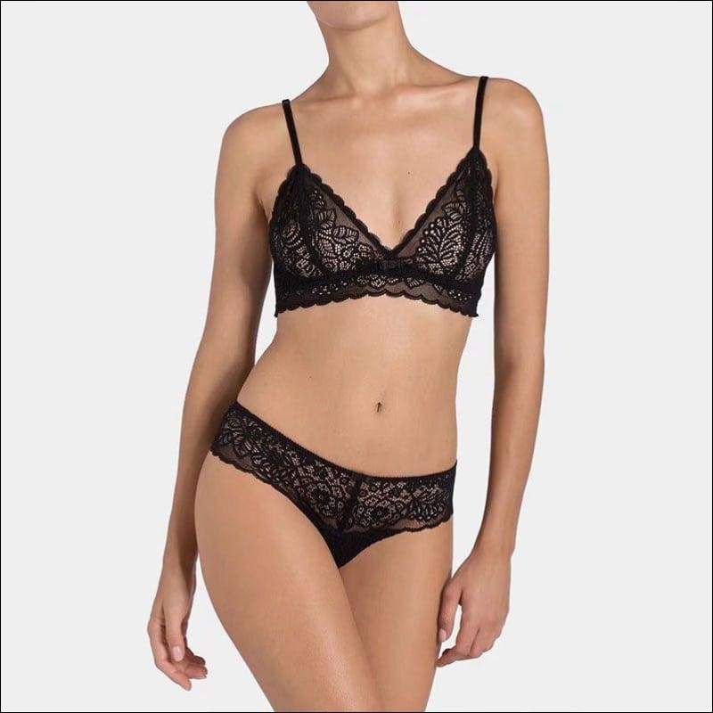 Comfort Wireless Ultrathin Lace Triangle Bra Brief Set - S /