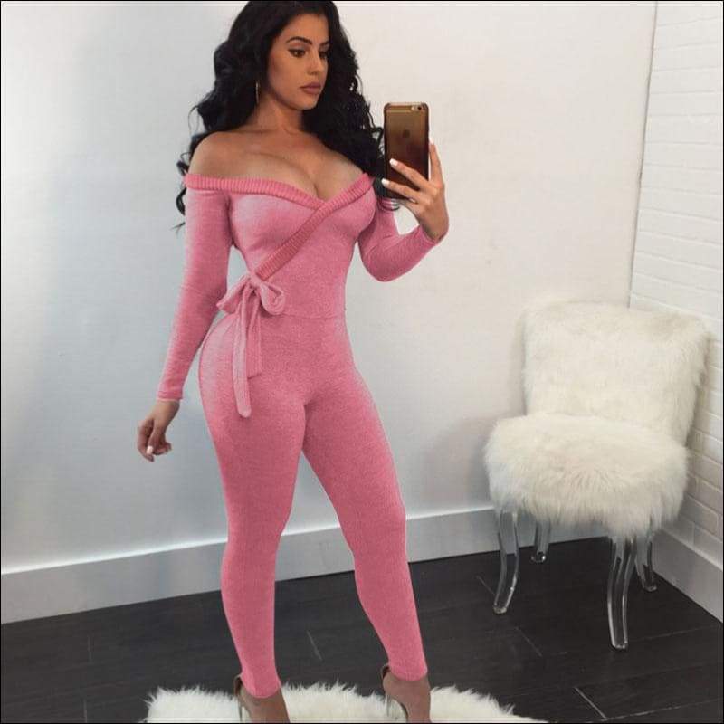 Cool-shoulder Deep V-neck Long-sleeve Jumpsuits - Jumpsuits