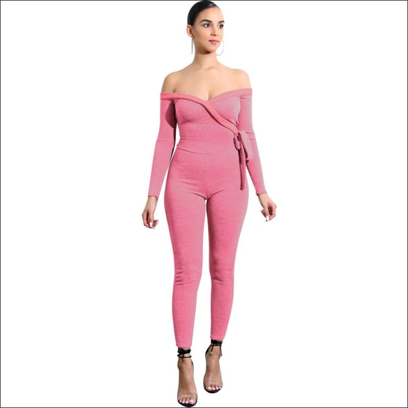Cool-shoulder Deep V-neck Long-sleeve Jumpsuits - Jumpsuits