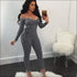Cool-shoulder Deep V-neck Long-sleeve Jumpsuits