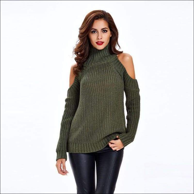 Cool-shoulder Design Mock Neck Knitted Pullover Sweater - 