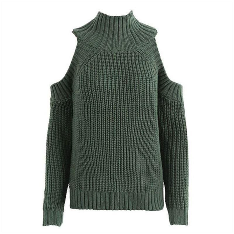 Cool-shoulder Design Mock Neck Knitted Pullover Sweater - 
