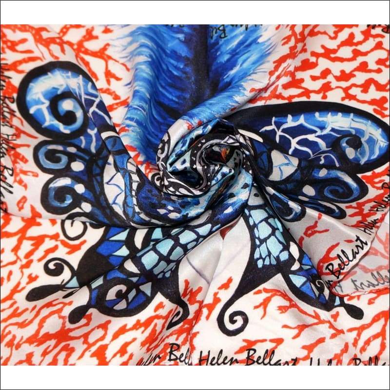 Coral Butterfly silk scarf 45x45 cm - Silk Scarves