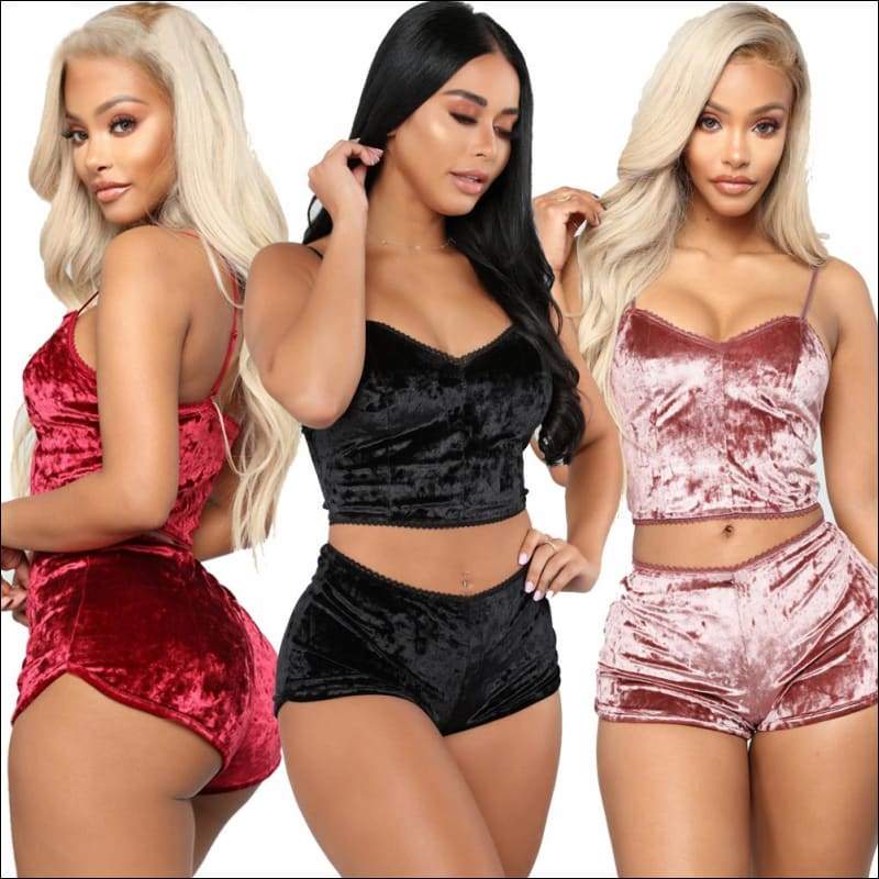 Crop Tops Panty Pajamas Suit - Lingerie & Sleep