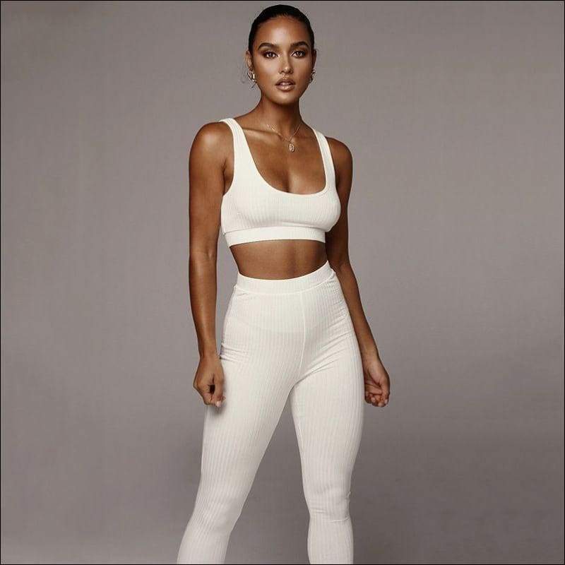 Cropped Tank Top And Tight Pants Sports Two Pieces Sets - S 