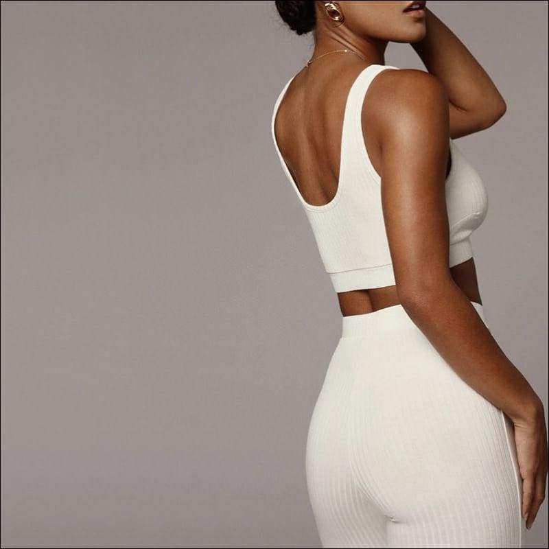 Cropped Tank Top And Tight Pants Sports Two Pieces Sets - 