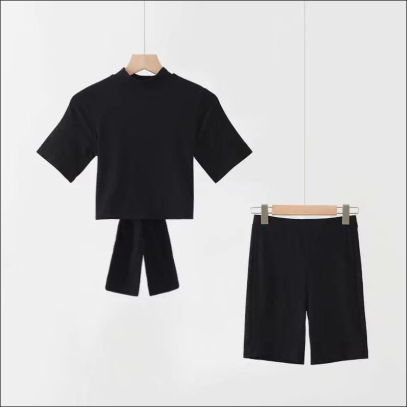 Cut-out Knotted Design Mock Neck Plain Color Two-piece Set -