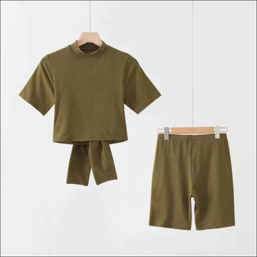 Cut-out Knotted Design Mock Neck Plain Color Two-piece Set