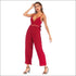 Deep V Neck Defined Waist Strap Jumpsuits