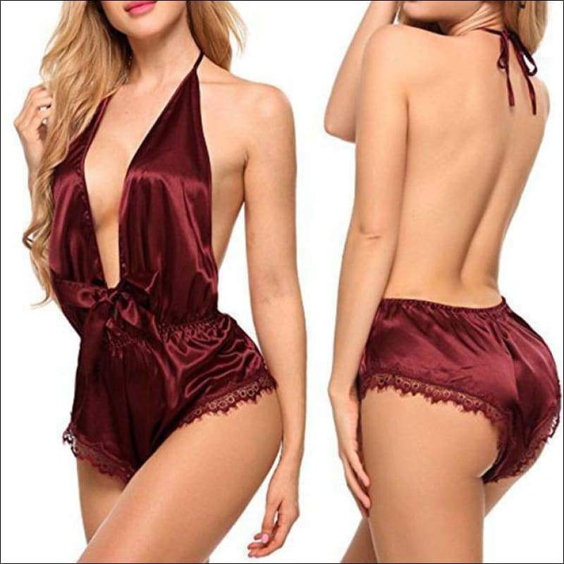 Deep V-Neck One-piece Lace Nightwear - Lingerie & Sleep