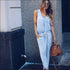 Denim Fabric Casual Tank Pattern Jumpsuits