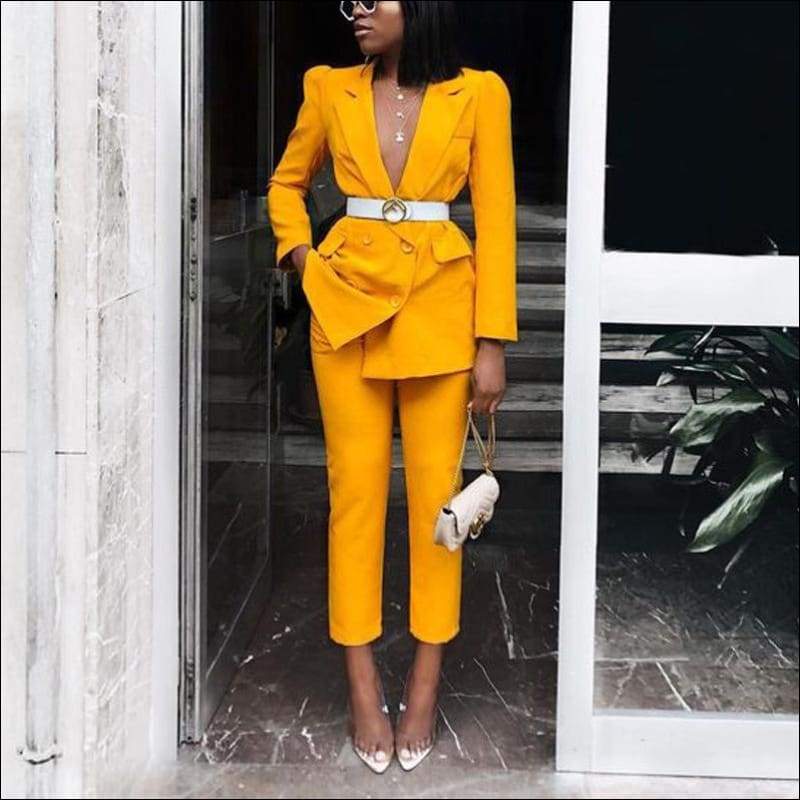 Double-breasted Long Sleeve Coat And Pants Two Pieces Suits 