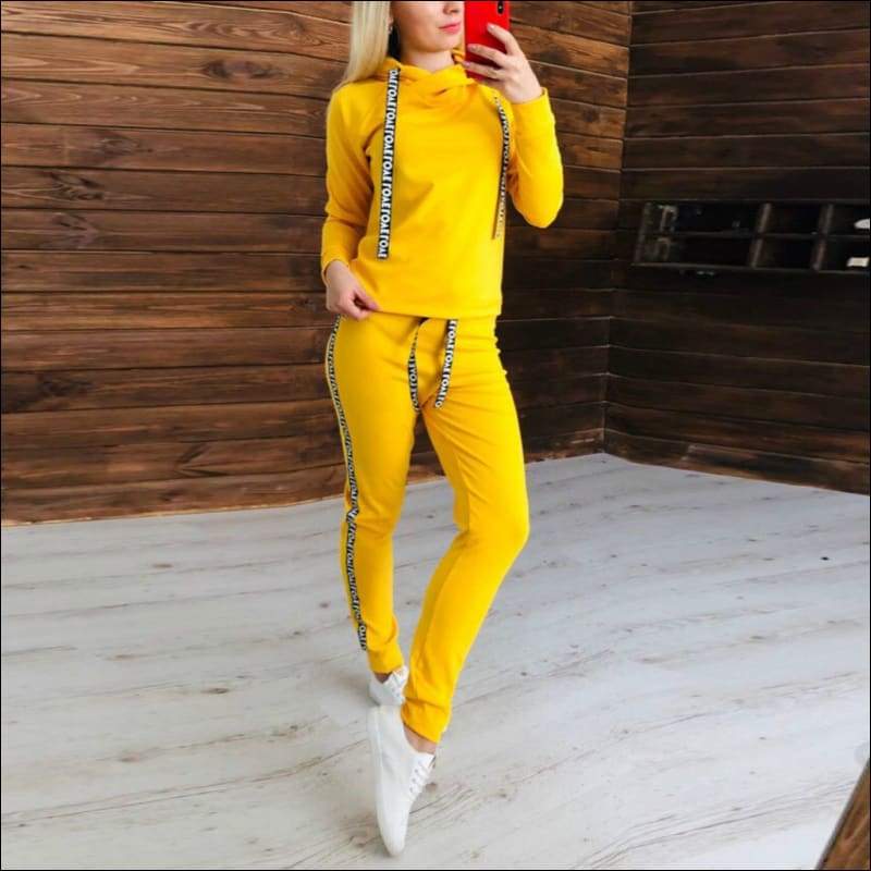 Drawstring Long-sleeve Hoodie And Letter Print Pants Sports 