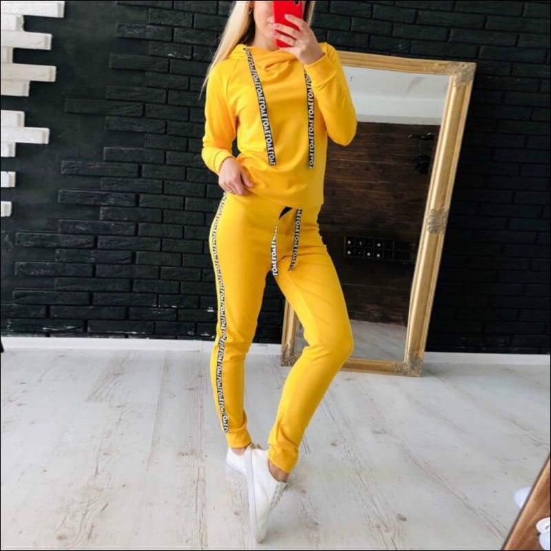 Drawstring Long-sleeve Hoodie And Letter Print Pants Sports 