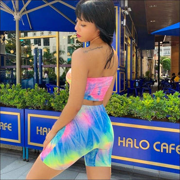 Dye Tube Top And Tight Shorts Women Two Pieces Sets
