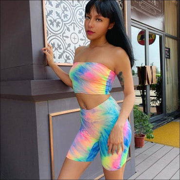 Dye Tube Top And Tight Shorts Women Two Pieces Sets
