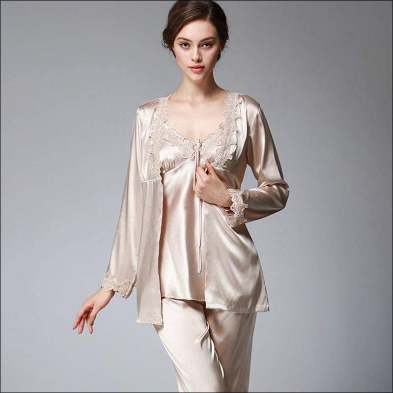 Elegant Autumn And Winter Silk Pajamas - M / Camel - 