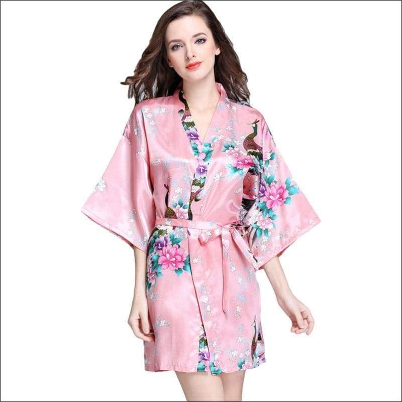 Elegant Night-robe Fabric Floral Printed - S / Coral Red - 