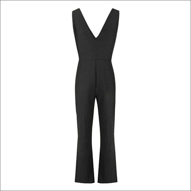Elegant Sleeveless Defined Waist Flare Jumpsuits - S / Black
